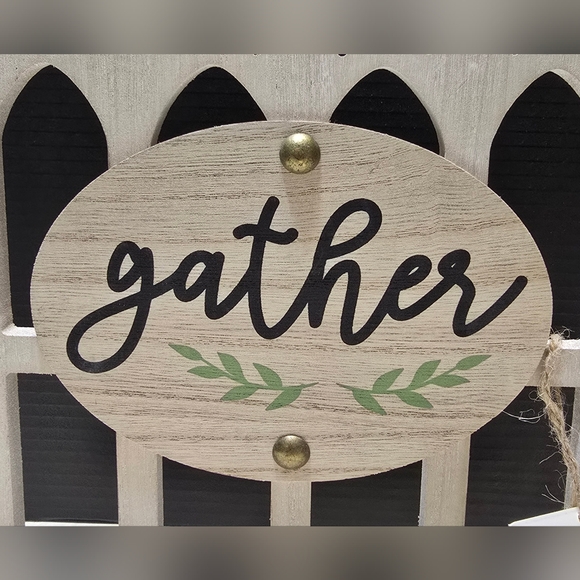 Charming Rustic Farmhouse White Wooden 'Gather' Cathedral Tabletop Arch Sign NWT - Picture 2 of 7